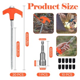 20 x Tent Pegs, Tent Pegs, Storm Proof, Screw Pegs, Camping, Tent Pegs, Strong Pegs, Stable for Hard Floor, Forest, Meadows, Grass