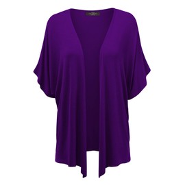 MBJ Women's Kimono Style Short Sleeve Dolman Cardigan – Lightweight Open Front Summer Cover-Up L Dark_Purple