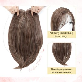 Uniferry Hair Toppers for Women Real Human Hair 12inch 13x14cm(5.1x5.5inch) Swiss Base 360°3D With Thinning Upgrade Middle Part Clip in Wispy Bnags (Brown,Side)