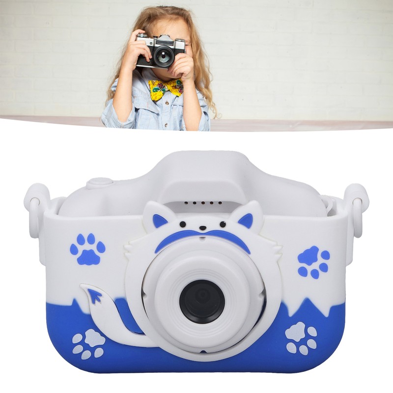 Kids Camera Small Portable Blue Children's Cute Cartoon Fox Shape