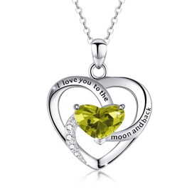 TUGHRA Heart Pendant Necklaces for Women 925 Sterling Silver Forever Love Necklace Birthstone Zirconia Charm Jewelry Gift for Women Mom friend Her, Anniversary Birthday Gifts for Wife (08-Aug)