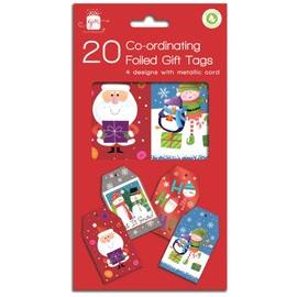 Christmas Gift Tags Contemporary Santa & Friends Let It Snow Pack 20 Co-Ordinating Foiled