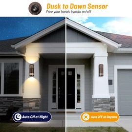 Tesjaso Modern Outdoor Wall Light with Dusk to Dawn Sensor, 2-Pack Brown Exterior Wall Sconces with E26 Bulbs Included, IP65 Waterproof Anti-Rust Aluminum Porch and Garage Light Fixtures