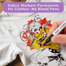 SELEAD 24 Fabric Markers Permanent for Clothes - Colored Fine Tip Waterproof Non Toxic Art Drawing Marker Pens Set for T-Shirts, Bags, Textile, Canvas, Shoes