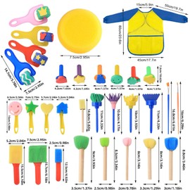 Mailfull Sponge Painting Brush Set for Children DIY Painting Tools Finger Paints Children Non-Toxic Foam Brush with Waterproof Apron 31 Pieces