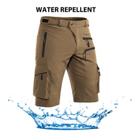 Hiauspor Men's Mountain Bike Shorts Stretch MTB Shorts Quick Dry with Zipper Pocket (Khaki, X-Large)