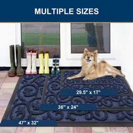 Smiry Welcome Door Mat Outside Entrance, Heavy Duty Trap Dirt and Moisture Easy Clean Low Profile Patio Porch Indoor Outdoor Front Doormat for Entry, 29.5x17 Inch, Navy Blue/Welcome