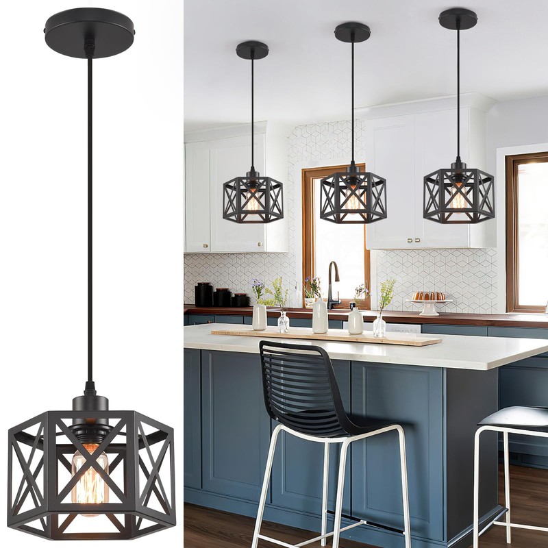 CAFULAM Farmhouse Pendant Light Fixture, Black Pendant Lights for Kitchen
