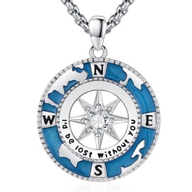 AUDINCEED Compass Necklace for Women - 925 Sterling Silver Pendant With Zircon - 'I'd Be Lost Without You' Graduation Travel Jewelry Gift for Women Men