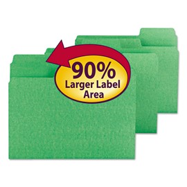 Smead 11985 SuperTab Colored File Folders 1/3 Cut Letter Green 100/Box