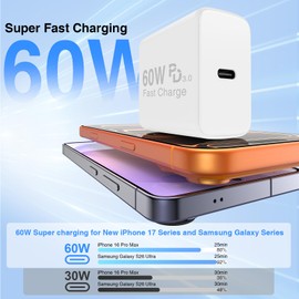 QZIIW Super Fast Charger Type C,60W Colorful Mixed USB C Fast Charger Block