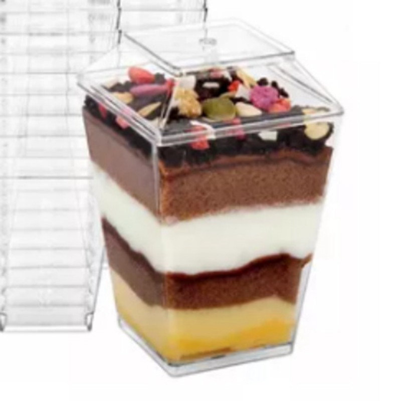 Clear Dessert Cups with Lids Reusable Trapezoidal Transparent Easy Clean