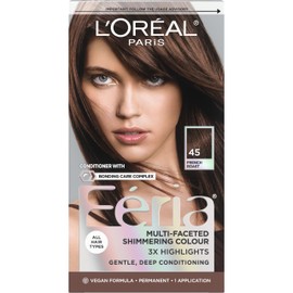 L'Oreal Paris Feria Multi-Faceted Shimmering Permanent Hair Color, 45 French Roast (Deep Bronzed Brown), Pack of 1 Hair Dye Kit