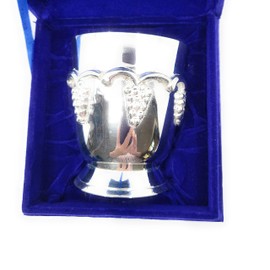 Ayuni Gifts of the World Silver Plated Nickel Low Kiddush Cup Wine Goblet with Saucer for Shabbat + Holidays
