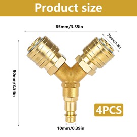 Druckluftverteiler 2-fach,4 StkDruckluft Adapter,Messing Druckluft Verteiler mit Außengewinde,Druckluftkupplungen,Druckluft T Stück,Druckluftweiche,NW 7.2 1/4 AG Luftschlauch Schnellkuppler Verteiler