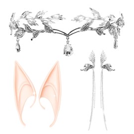 LaVenty Luxury Elf Earrings for Women Elf Ear Clips Women's Elf Crown Ears Fairy Costume Party Cosplay Costume, Plastic