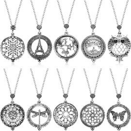 10 piezas de collar largo de lupa con colgante de lupa de lectura (plata antigua)