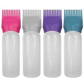 ELANE 4PCS Hair Oiler Comb Bottle,Root Comb Applicator Bottle for Hair Oil Scalp Oil Applicator Hair Oiling Applicator,Hair Oil Bottle Applicator 6oz (Grey+Purple+Red+Green)