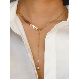 Lariat Necklace Stocking Stuffers Dainty Y Necklace for Women Simple Long Tassel Drop Necklace Gifts Trendy Stuff Zircon Pearl Pendant Necklace Adjustable Chain Choker Necklace