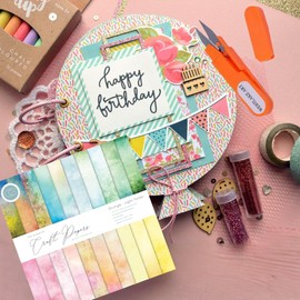 Craft Consortium Double Sided Paper Pad 12X12 | Bundled with Art Embroidery Scissors, 30 Sheets, 20 Designs Acid Free Scrapbook Paper W/Grunge Light Tone for Scrapbooking [Pack of 2]