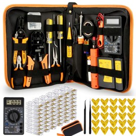 LEATBUY-TECH LEATBUY Crimper Cat5/Cat5e/Cat6 Crimping Tool RJ45 Crimp Tool Set for RJ11/RJ12 Pass Through for Regular End-Pass-Through with 50PCS Connectors, 50PCS Covers Network Wire Stripper(Black)