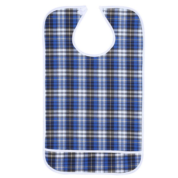 Bib for Adults with Crumb Tray, Cotton Bib Adult, Washable Reusable Adult Mealtime Haddock, 3 Colours, Waterproof Haddock Adjustable Velcro Fastening with Crumb Tray, blue