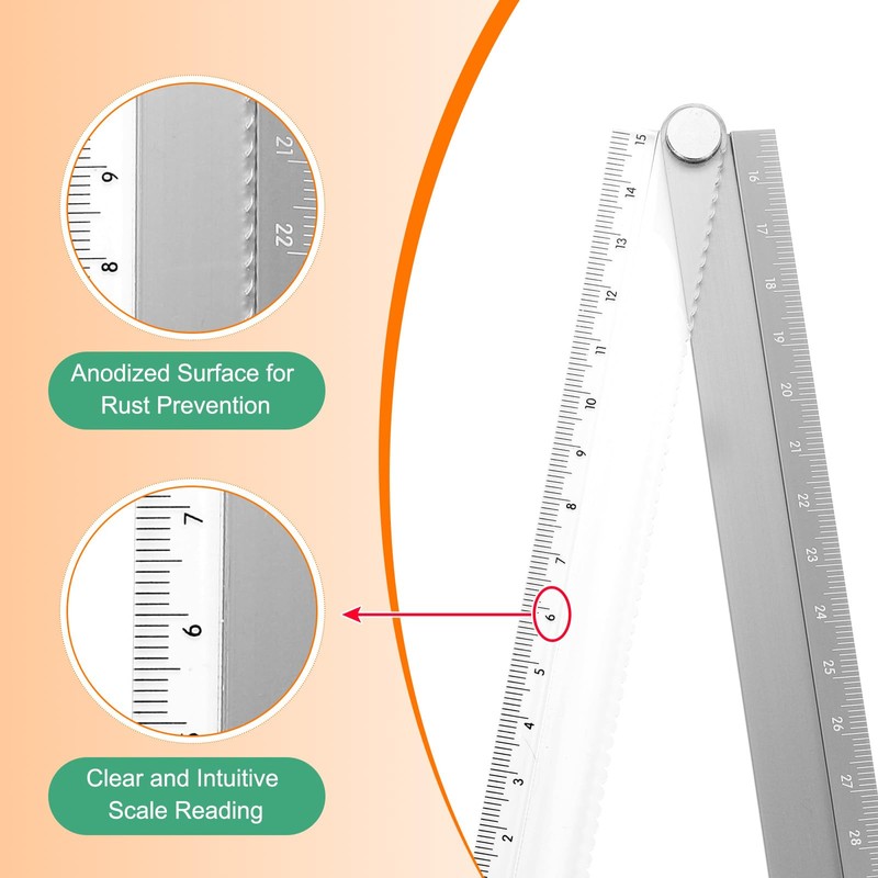 sourcing map Folding Straight Ruler 30cm Metric Aluminum Alloy Protractor