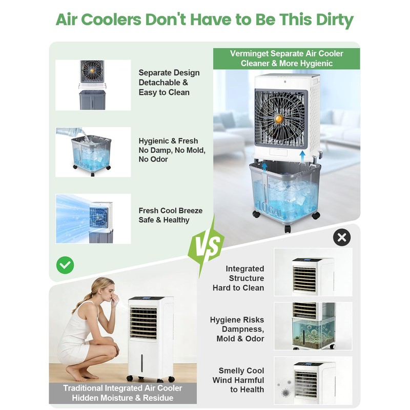 Evaporative Air Cooler, Portable Air Conditioners With 10 Gallon Water
