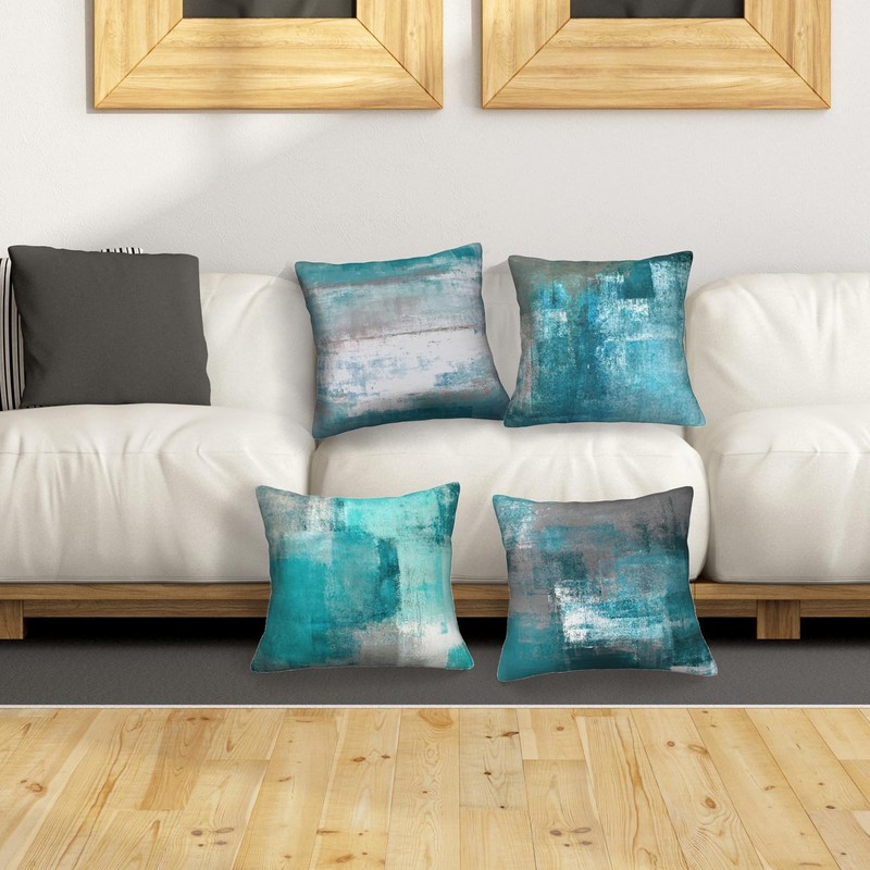 HOSTECCO Teal Cushion Covers 50x50 cm Pack of 4 Turquoise