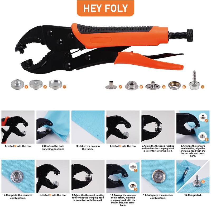 HEY FOLY Heavy Duty Snap Fastener Tool Set, Adjustable Snap