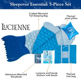 Enchantails Lucienne Mermaid Tail Blanket - 5-Piece Glow in The Dark Slumber Set for Kids - Wearable Sleeping Bag - Perfect for Sleepovers - Cozy Blanket for Girls
