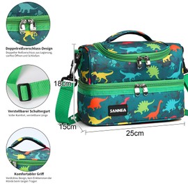Smlper 7L Children's Cool Bag, Lunch Bag, Adjustable Shoulder Strap, Lunch Box Bag, Three-Layer Insulated Bag with Zip (Green)