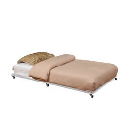 KB Designs - Twin Roll-Out Metal Trundle Bed Frame with Wheels, Cream White