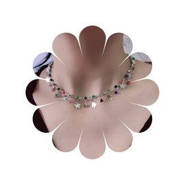 Inateannal Boho Rainbow Crystal Choker Necklace Silver Butterfly Pendant Necklace Colourful Rhinestone Necklace Chain Crystal Butterfly Necklace Jewellery for Women and Girls, Zinc