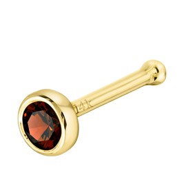 Jewelry Avalanche Solid 14K Gold Ball-end Stud Bezel Set Garnet 22G Nose Bone Nose Stud - 14K White Gold / 14K Yellow Gold January Birthstone Nose Ring Stud, Metal, garnet
