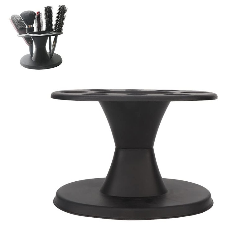8 Holes Round Comb Storage Stand Plastic Black Desktop Organisation