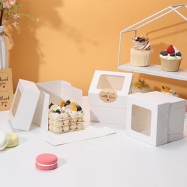 COTOPHER 15Pcs Mini Cake Boxes, 4x4x4 Inches Bakery Boxes with Window, Small Dessert Box Cake Packaging for Pastries, Cookies, Chocolates, Cupcakes, Birthday Party, Wedding