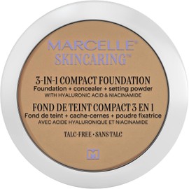Marcelle Skincaring 3-in-1 Compact Foundation (Buff Beige, 8.5 g) – Buildable, long-lasting formula with a matte finish. Vegan, cruelty-free, hypoallergenic, talc-free, non-comedogenic, and fragrance-free.