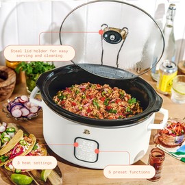 6 Qt Programmable Slow Cooker, White Icing - Programmable Digital Countdown Timer From 30 Minutes Up To 24 Hours, Integrated Flat Design Control Panel