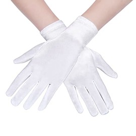 Feelorna Short Opera Gloves, Wrist Length Evening Satin Gloves, Vintage Formal Fancy Dress Gloves, Women Mittens for Wedding, Prom, Opera Party, White