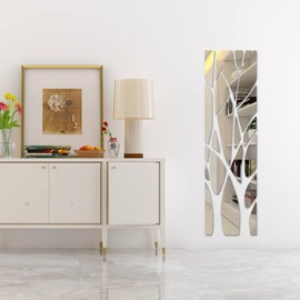 haodeni 3D Big Tree Mirror Wall Sticker Acrylic Home Art Decals Removable Wallpaper Mural Stickers Self-Adhesive Branches Combo DIY Decoration for Living Room Bedroom Bathroom Office, Silver