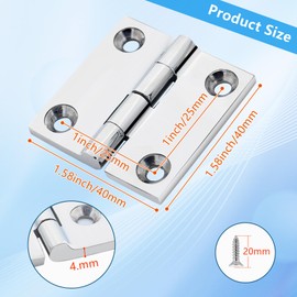 316 Stainless Steel Boat Hatch Hinges,1.5inchx 1.5inch (40 X 40 mm) Polished Marine Hinge,Marine Boat Hatch Heavy Duty Hinges with Screws,for Boats, Yachts, Doors, Deck,Windows, Cabinets (4 Pack)