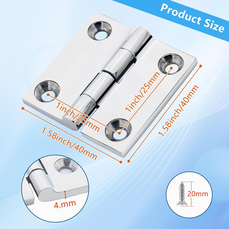 316 Stainless Steel Boat Hatch Hinges,1.5inchx 1.5inch (40 X 40
