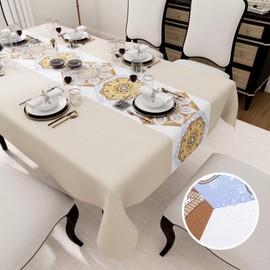 HiBeauty PRO Rectangular, waterproof, PVC tablecloths, tablecloth for indoor and outdoor, dining room, garden and camping, bohemian cream, 100 x 140 cm