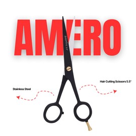 Professional Black Barber Scissors 5.5" – German Stainless Steel Hair Cutting Shears with Leather Pouch – Anti-Slip Grip & Finger Rest – Salon, Paper & Home Use – Travel Friendly