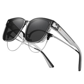 DUCO 8961 Over Sunglasses, Over Sunglasses, Glasses, Polarized Lenses, Large Size, UV400, UV Protection, Unisex, For Large Faces, L-size-grey