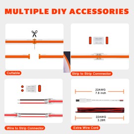 Tatazone Red COB Led Strip Lights with DIY Accessories, 16.4ft 320 LEDs/m DC24V Bright COB Light Strip, Strong Adhesive Flexible Led Tape Lights for Ceiling, Kitchen, Bedroom, Under Cabinet, Closet