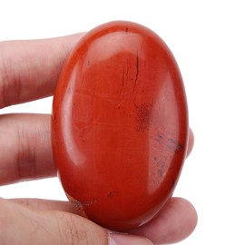 Lovionus89 Red Jasper Worry Stones, Natural Oval Palm Tree Bag, Healing Crystal, Massage Spa, Energy Stone