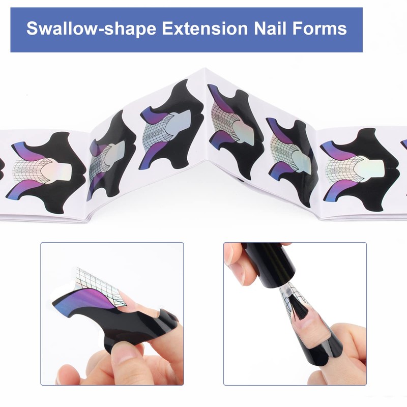 AHIER Nail Forms, 100PCS Acrylic Swallow Self Adhesive Gel Nail