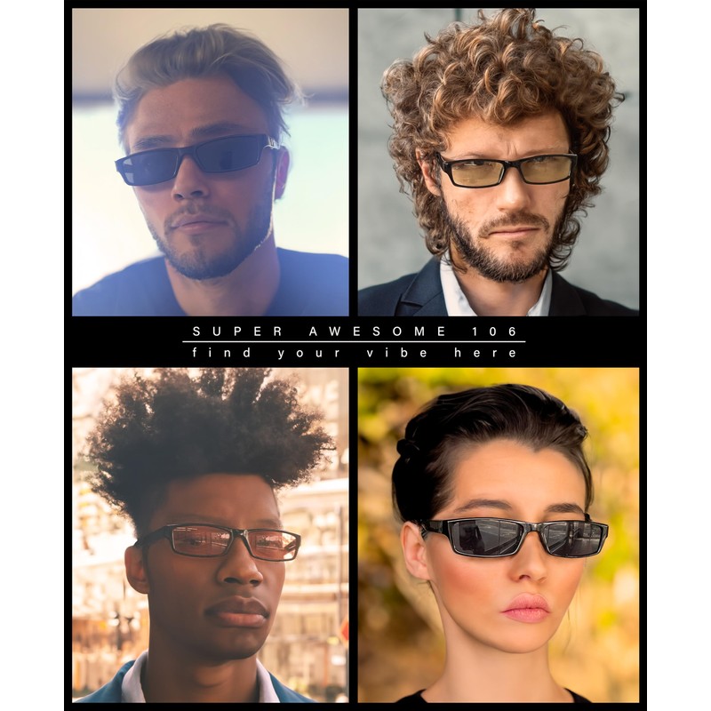 Mens Hippie Pimp Color Lens Narrow Rectangular Black Frame Sunglasses